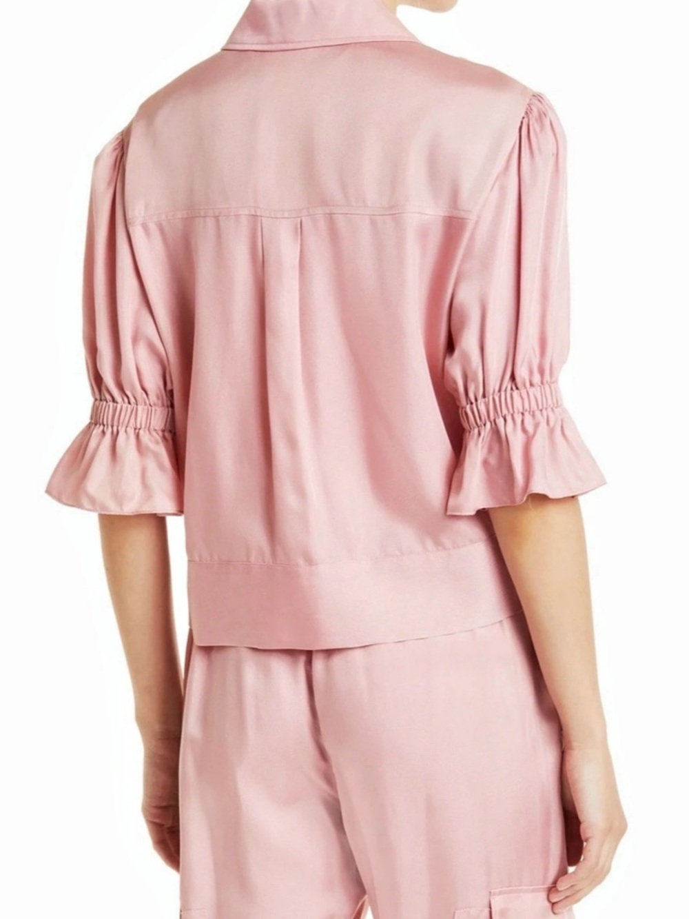 🦄 rare Cinq a Sept 5à7 Holly Ruffle Sleeve Utility Shirt-Jacket Lavender-Pink Si - Picture 3 of 6